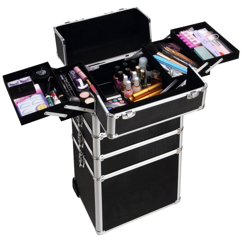 Photo 1 of *SIMULAR TO ITEM IN PICTURE* Stagiant Rolling Makeup Train Case Large Storage Cosmetic Trolley 4 in 1 Large Capacity Trolley Makeup Travel Case with Key Swivel Wheels Salon Barber Case Traveling Cart Trunk
