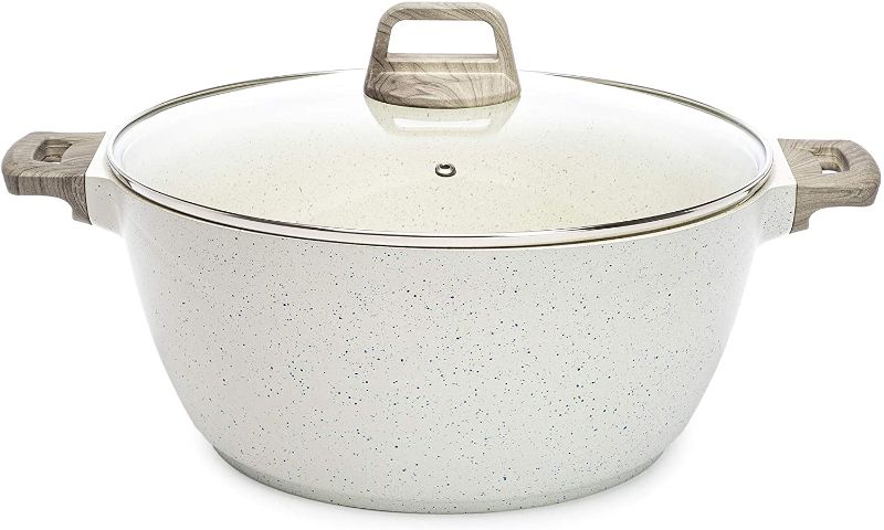 Photo 1 of *BENT LID*Ecolution Farmhouse Cast Aluminum, Durable Nonstick Coating, Even Heating, Dishwasher Safe, Soft Touch Handle, 10-Quart Dutch Oven, Cream Speckle
