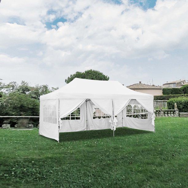 Photo 1 of *DAMAGED* Ainfox 10x20 Ft Pop up Canopy Tent, Party Heavy Duty Instant Gazebo with 4 Removable Sidewalls?4 Transparent Windows and 2 Zipper Doors (White)
