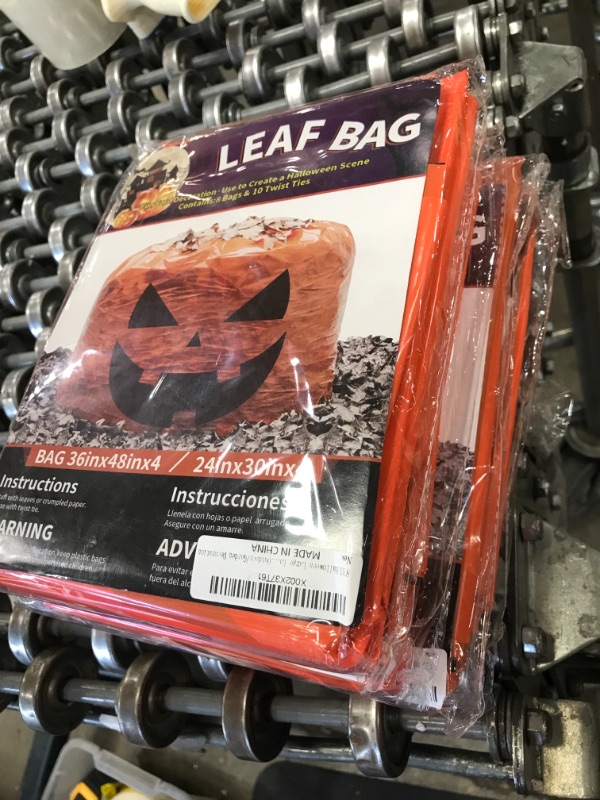 Photo 2 of Halloween Leaf Bags - 8 PCS Halloween Decorations Lawn Bags Large and Small (36''48'' & 24''30''), Pumpkin Leaf Bags Big with 8 Funny Designs and 10 Ties (Pumpkin+Ghost+Bat+Witch), Halloween Party Favors Thanksgiving Fall Trash Bags for Yard Lawn Garden O