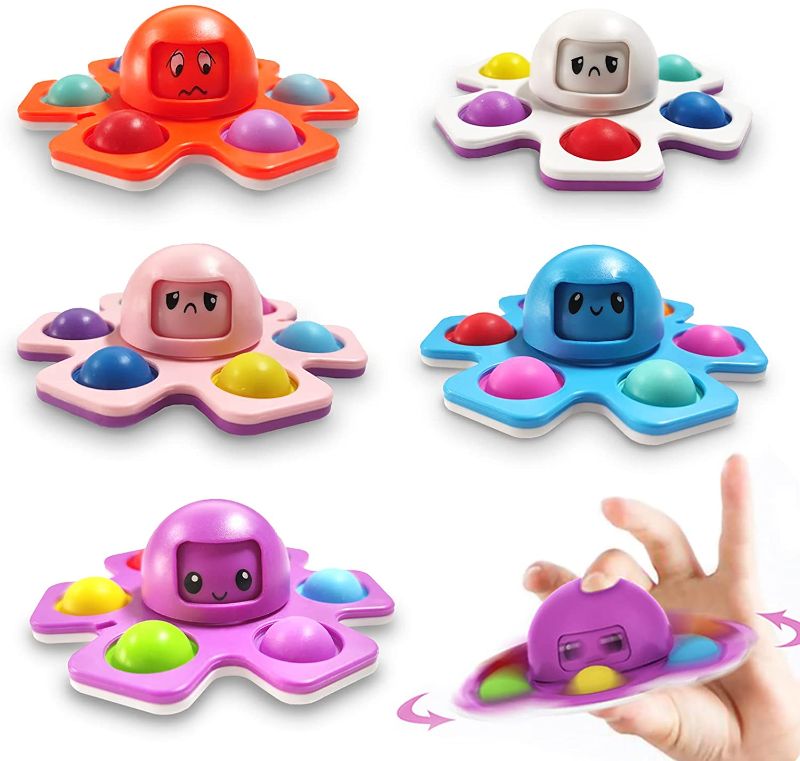 Photo 1 of 4 Pcs Fidget Octopus Spinner Face-Changing Octopus Pop Toy Spinner Octopus Fidgets Toys Relief Anti-Anxiety Stress Relief Sensory Toys
