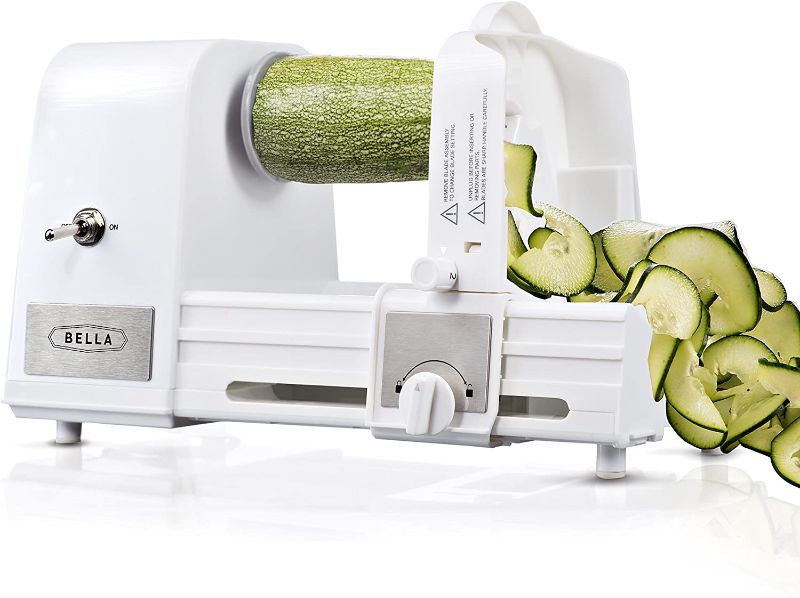 Photo 1 of BELLA 4-in-1 Automatic Electric Spiralizer & Slicer, Quickly Prep Healthy Veggie or Fruit Spaghetti, Noodles or Ribbons, Easy To Clean, Recipe Book Included, White  only
