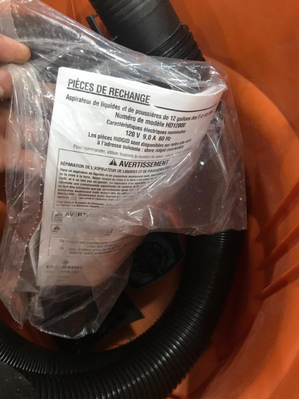 Photo 5 of RIDGID 12 Gal. 5.0-Peak HP NXT Wet/Dry Shop Vacuum with Filter, Hose and Accessories, Oranges/Peaches
**USED, FUNCTIONS**