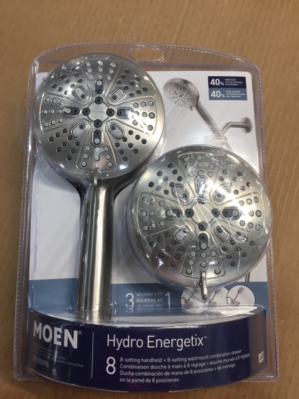 Photo 2 of HydroEnergetix 8-Spray Patterns with 1.75 GPM 4.75 in. Wall Mount Dual Shower Heads in Spot Resist Brushed Nickel