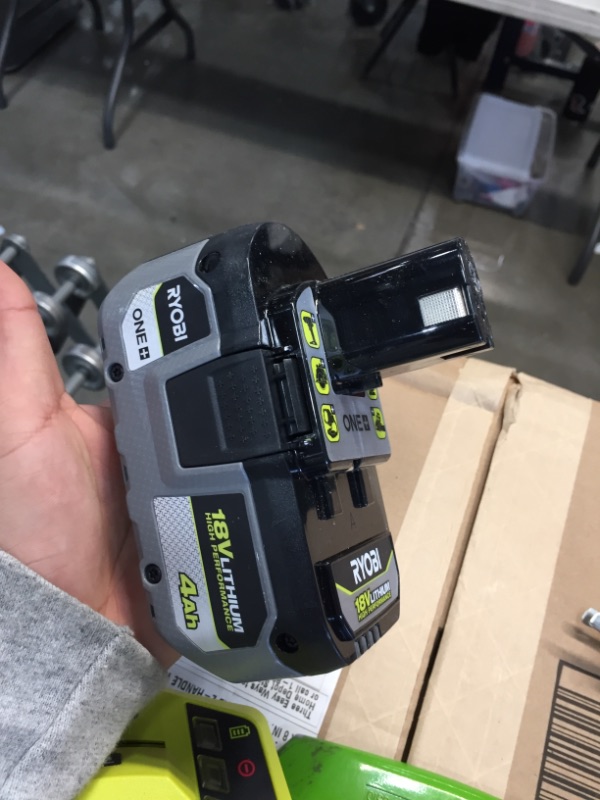 Photo 4 of BUNDLE, Ryobi 18 Volt P117 Dual-chemistry Battery Charger # 140173019
AND, Ryobi PBP004 ONE+ High Performance 18V Lithium-Ion 4.0 Ah Battery
