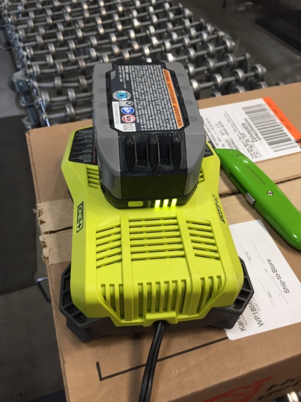 Photo 1 of BUNDLE, Ryobi 18 Volt P117 Dual-chemistry Battery Charger # 140173019
AND, Ryobi PBP004 ONE+ High Performance 18V Lithium-Ion 4.0 Ah Battery
