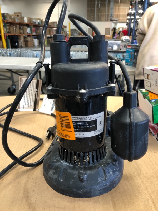 Photo 1 of NOT COMPLETE, SUBMERSIBLE SUMP PUMP EVERBUILT 1/4HP 115V 60HZ 6A 1PH 3450RPM
**TURNS ON, MISSING COMPONMENTS, NO STOCK PHOTO FOUND**