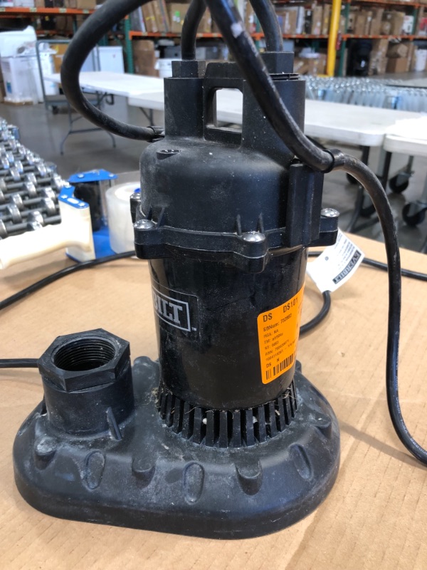 Photo 4 of NOT COMPLETE, SUBMERSIBLE SUMP PUMP EVERBUILT 1/4HP 115V 60HZ 6A 1PH 3450RPM
**TURNS ON, MISSING COMPONMENTS, NO STOCK PHOTO FOUND**