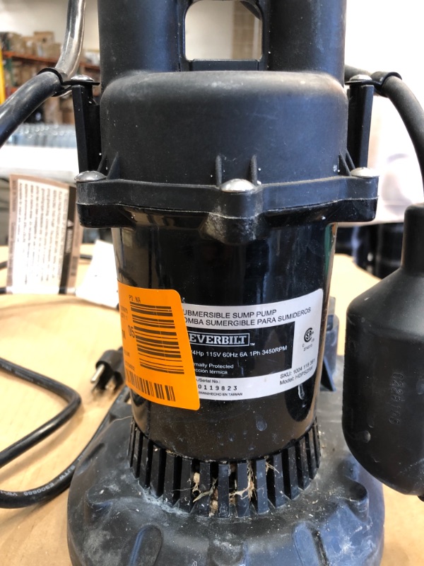 Photo 3 of NOT COMPLETE, SUBMERSIBLE SUMP PUMP EVERBUILT 1/4HP 115V 60HZ 6A 1PH 3450RPM
**TURNS ON, MISSING COMPONMENTS, NO STOCK PHOTO FOUND**