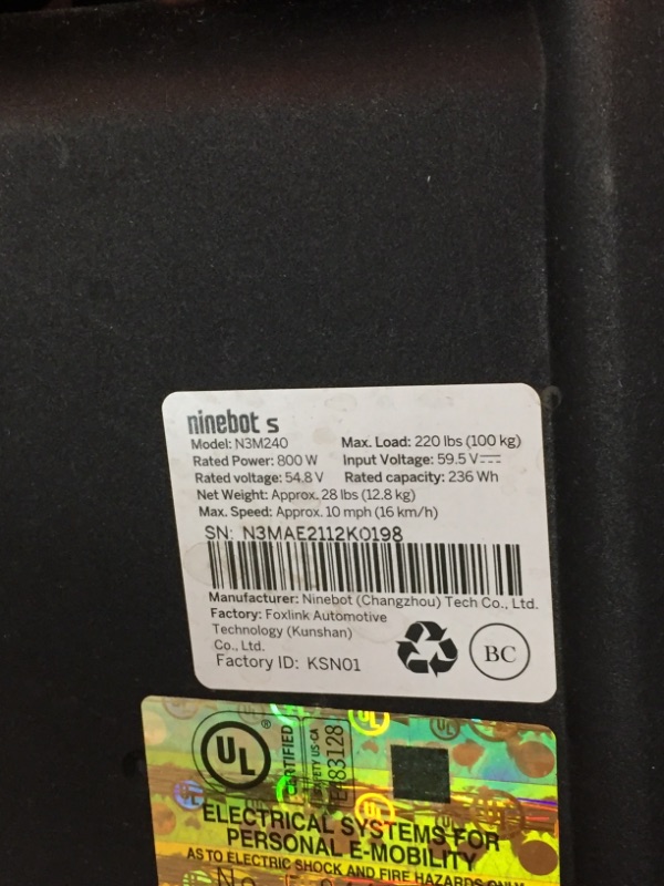 Photo 3 of Segway Ninebot S and S-Max Smart Self-Balancing Electric Scooter with LED Light, Powerful and Portable, Compatible with Gokart kit
*** missing plug in for charger*** normal wear and tear***