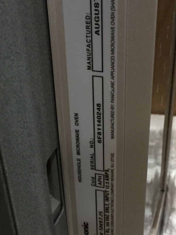 Photo 4 of ***DAMAGED. WILL NOT LOCK CLOSE**
Panasonic Microwave Oven NN-SN966S Stainless Steel Countertop/Built-In with Inverter Technology and Genius Sensor, 2.2 Cubic Foot, 1250W

