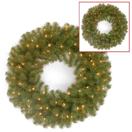 Photo 1 of National Tree 24 North Valley Spruce Wreath with 50 Battery Operated Dual LED Lights - Green
***requires batteries***snap for a battery case is broke, see pictures***