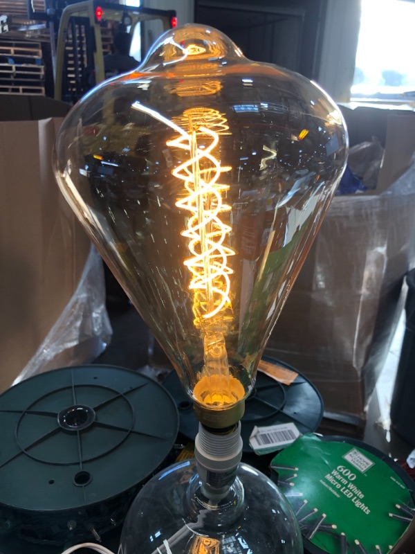 Photo 2 of 60-Watt Equivalent ST52 Dimmable Spiral Filament Oversized Amber Glass E26 Vintage Edison LED Light Bulb, Warm White