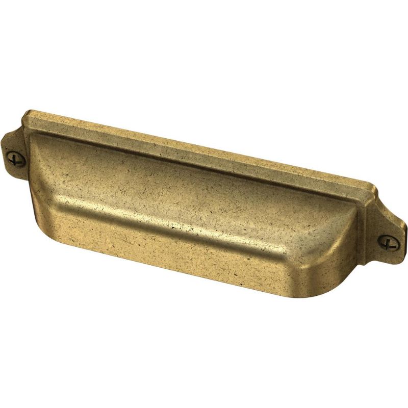 Photo 1 of 11 Home Decorators Collection Awning 3 in. or 3-3/4 in. (76 Mm or 96 Mm) Vintage Brass Dual Mount Cup Drawer Pull
