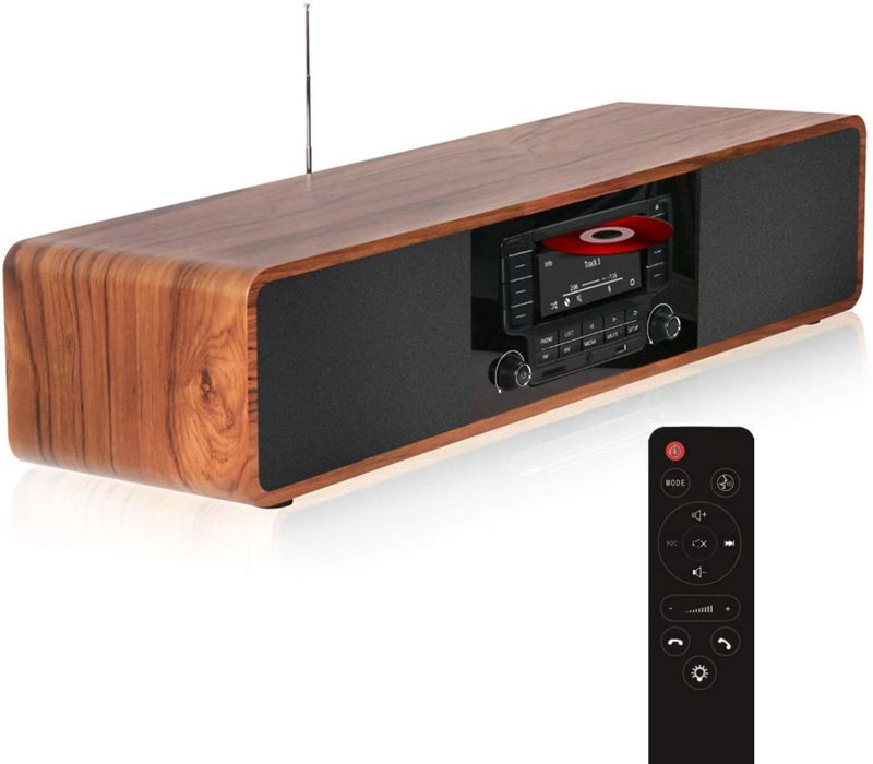 Photo 1 of KEiiD CD Player for Home with Bluetooth Stereo System Wooden Desktop Speakers FM Radio USB SD AUX Remote Control, 28 Inch Long 20 Pounds Weight
