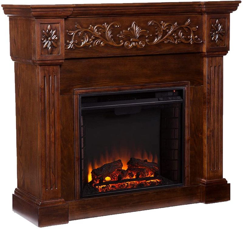 Photo 1 of **MISSING HEATER** SEI Furniture Calvert Electric Carved Floral Trim Fireplace, Espresso
**HEATER NOT INCLUDED, OUTERIOR ONLY**
