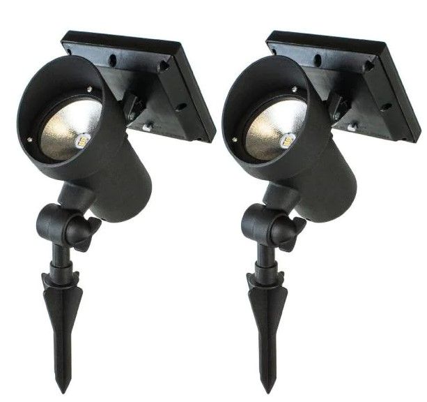 Photo 1 of High Lumen Metal Solar Black Outdoor Integrated LED Landscape Spot Light (2-Pack)
