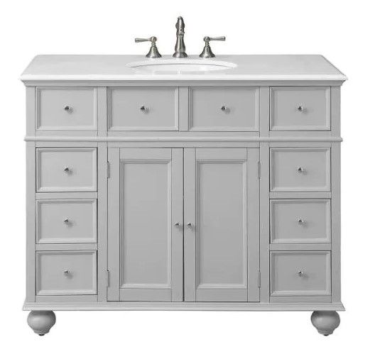 Photo 1 of (FAUCET NOT INCLUDED)
Home Decorators Collection Hampton Harbor 44 in. W x 22 in. D Bath Vanity in Dove Grey with Natural Marble Vanity Top in White