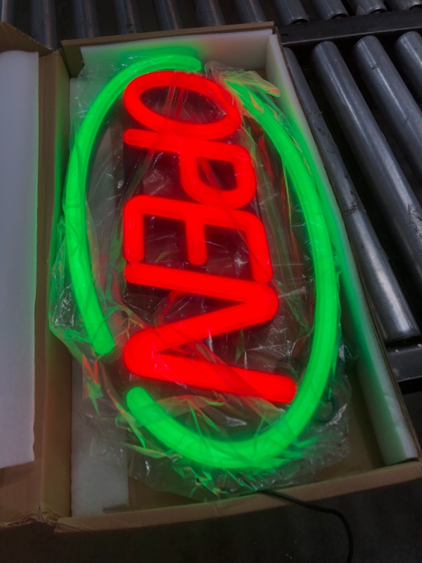 Photo 2 of MaxLit 24" x 12'' New Ultra Bright Oval LED Neon Sign - OPEN - Remote Controlled (Green/Red)