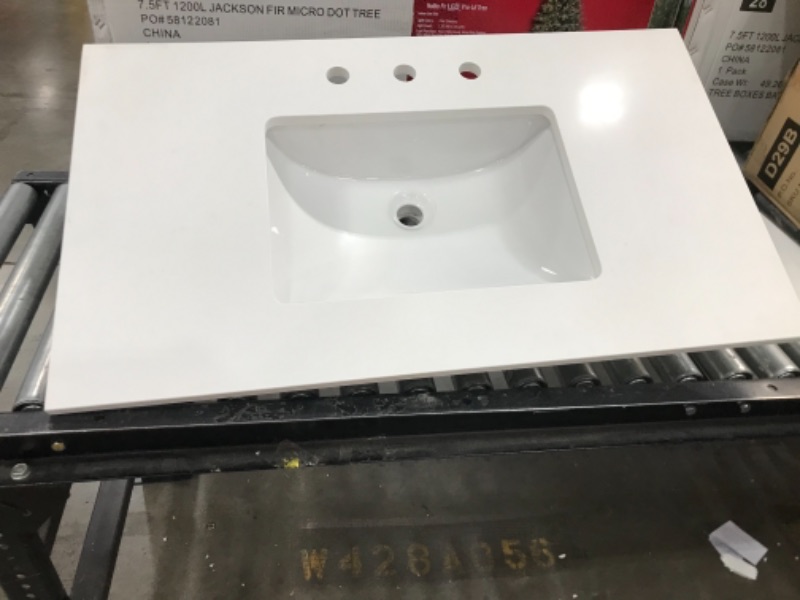 Photo 2 of 37 in. W x 22 in. D x 0.75 in. H Quartz Vanity Top in Snow White with White Basin
