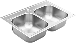 Photo 1 of (DENTED CORNERS)
Moen GS202131 2000 33-inch 20 Gauge Double Bowl Drop-in Stainless Steel Kitchen Sink, Featuring QuickMount