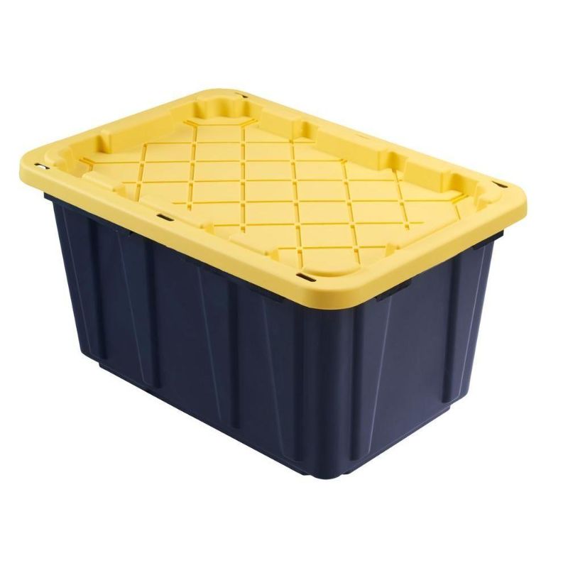 Photo 1 of 27 Gal. Tough Storage Tote in Black with Yellow Lid ($14 x 3)