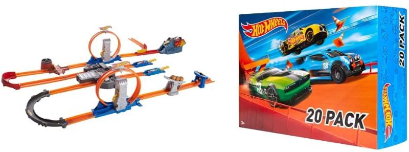 Photo 1 of Hot Wheels Track Builder Total Turbo Takeover Track Set [Amazon Exclusive] & 20 Car Gift Pack (Styles May Vary), Multicolor, 7.6" T