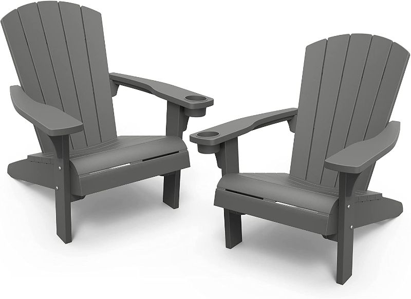 Photo 1 of ***PICTURE FOR REFERANCE*** Keter 2 Pack Alpine Adirondack Resin Outdoor Furniture Patio Chairs with Cup Holder-Perfect for Beach, Pool, and Fire Pit Seating, Grey