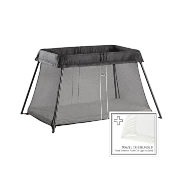 Photo 1 of 
Roll over image to zoom in
Visit the BabyBjörn Store
BabyBjörn Travel Crib Light + Fitted Sheet Bundle Pack, Black, One Size (640001US)