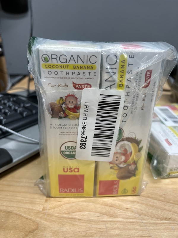 Photo 1 of RADIUS USDA Organic Kids Toothpaste 3oz Non Toxic Chemical-Free Gluten-Free Designed to Improve Gum Health for Children's 6 Months and Up - Coconut Banana - Pack of 2