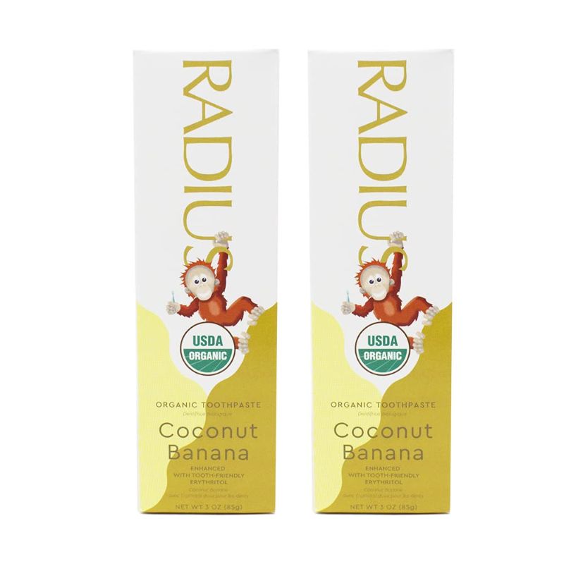 Photo 1 of RADIUS USDA Organic Kids Toothpaste 3oz Non Toxic Chemical-Free Gluten-Free Designed to Improve Gum Health for Children's 6 Months and Up - Coconut Banana - Pack of 2
