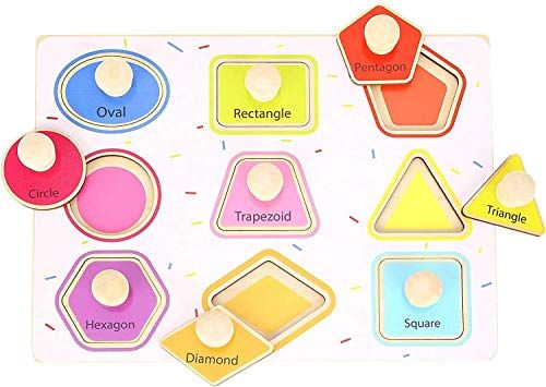 Photo 1 of 2ct Pidoko Kids Geometric Shapes Puzzle - Jumbo Knobs Shapes Sorter - Wooden Learning Toys for Toddlers