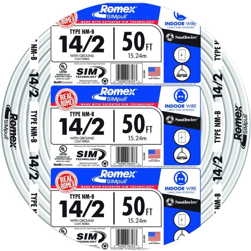 Photo 1 of Southwire 28827422 50' 14/2 with Ground Romex Brand SIMpull Residential Indoor Electrical Wire Type NM-B White