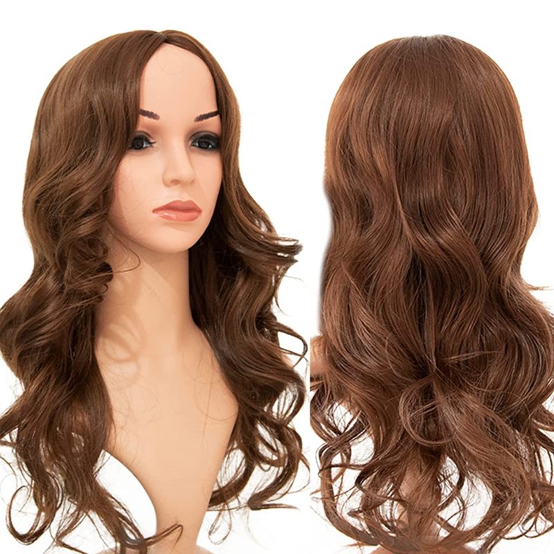 Photo 1 of Light Brown Long Wavy Wig Middle Part Natural Looking Cosplay Wig