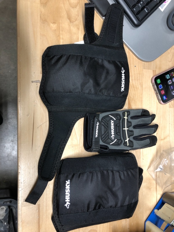 Photo 1 of Husky Low Profile Over/Under Work Knee Pads + medium Heavy Duty Glove (only left handed glove

