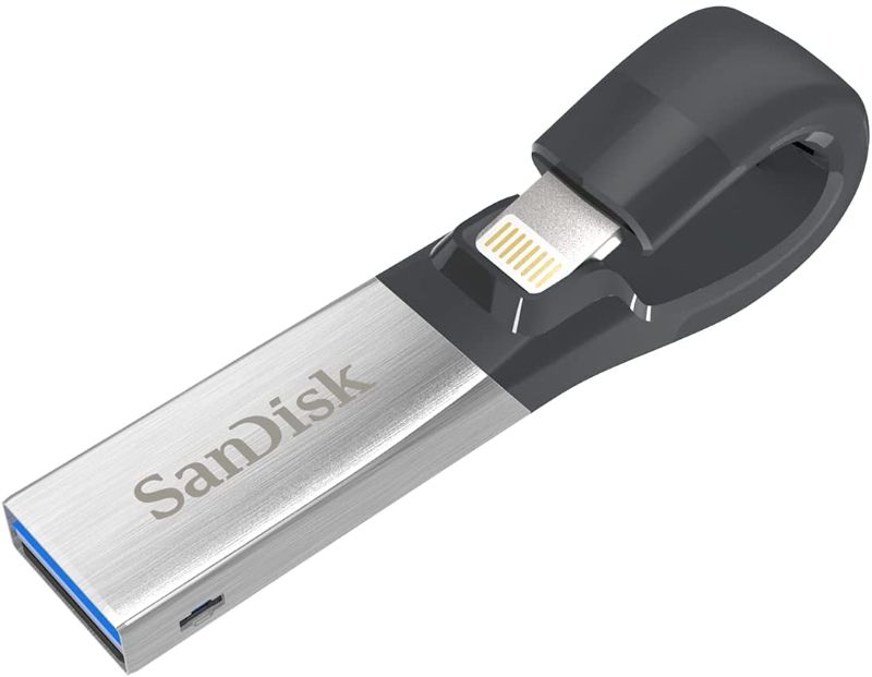 Photo 1 of SanDisk iXpand Flash Drive 128GB for iPhone and iPad, Black/Silver, (SDIX30C-128G-GN6NE)
