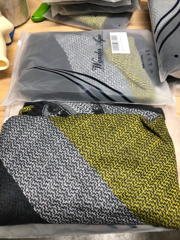 Photo 2 of 2 Pack
Wander Agio Womens Warm Long Shawl Winter Wraps Large Scarves Knit Cashmere Feel Plaid Triangle Scarf, Big Yellow Grey 
