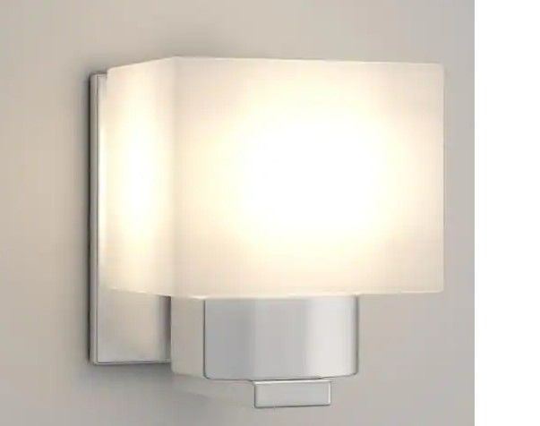 Photo 1 of 1-Light Brushed Nickel Sconce with Frosted Glass Shade
