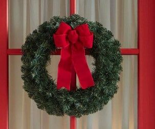 Photo 1 of 20 in. Noble Pine Artificial Wreath with Red Bow 5 pack 
