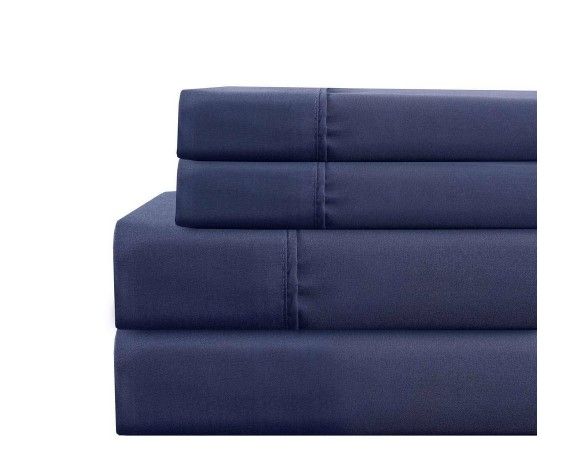 Photo 1 of Deep-Pocket 4-Piece Navy Ultra-Soft Solid Microfiber Queen Sheet Set
