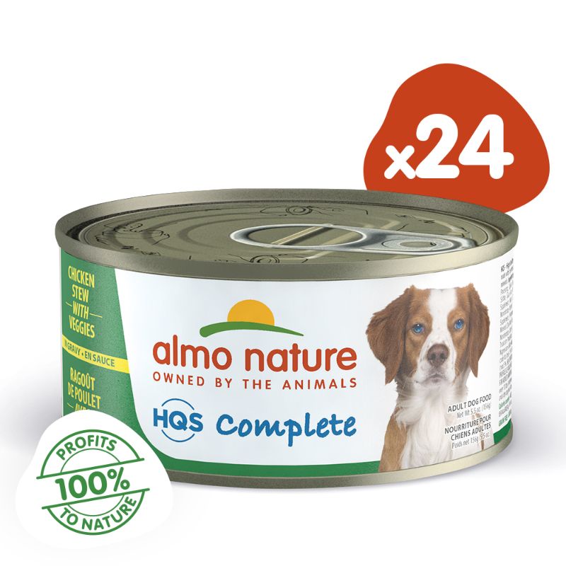 Photo 1 of (24 Pack) Almo Nature HQS Complete Chicken Stew with Veggies in Tasty Gravy, Grain Free Wet Dog Food 5.5 Oz Cans
