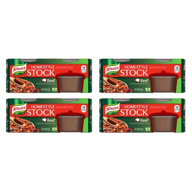 Photo 1 of **BEST BY 02 11 2022**Knorr Homestyle Stock For a Flavorful Beef Stock Beef Low-Fat and MSG-Free, (each pack contains 4 tubs) 4.66 oz, 4 Count (Pack of 4)
