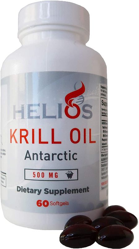 Photo 1 of **BEST BY 06-2022**Krill Oil Supplement - Helios Organic Wild Caught Potent Cold Water Antarctic Krill Oil - Natural Red Astaxanthin - Phospholipids - Omega 3's DHA and EPA - Sustainable - USA Bottled 500mg Softgels
