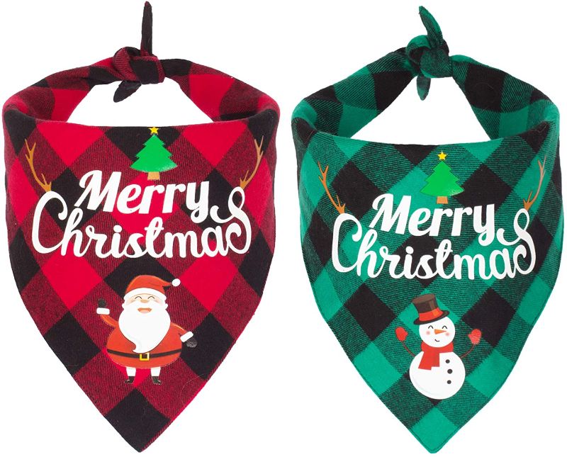 Photo 1 of 19 pack-
Dog Bandana Christmas Classic Plaid Pet Scarf Triangle Bibs Kerchief Merry Christmas Santa Snowman Print Pet Bandana for Small Medium Large Dogs Cats Pets (Red & Green)
