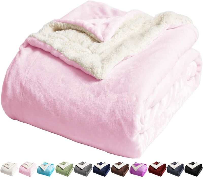 Photo 1 of Sherpa Fleece Bed Blanket Queen Size Super Soft Fuzzy Plush Warm Cozy Fluffy Microfiber Couch Throw Velvet Double Reversible Luxurious Blankets,Pink
