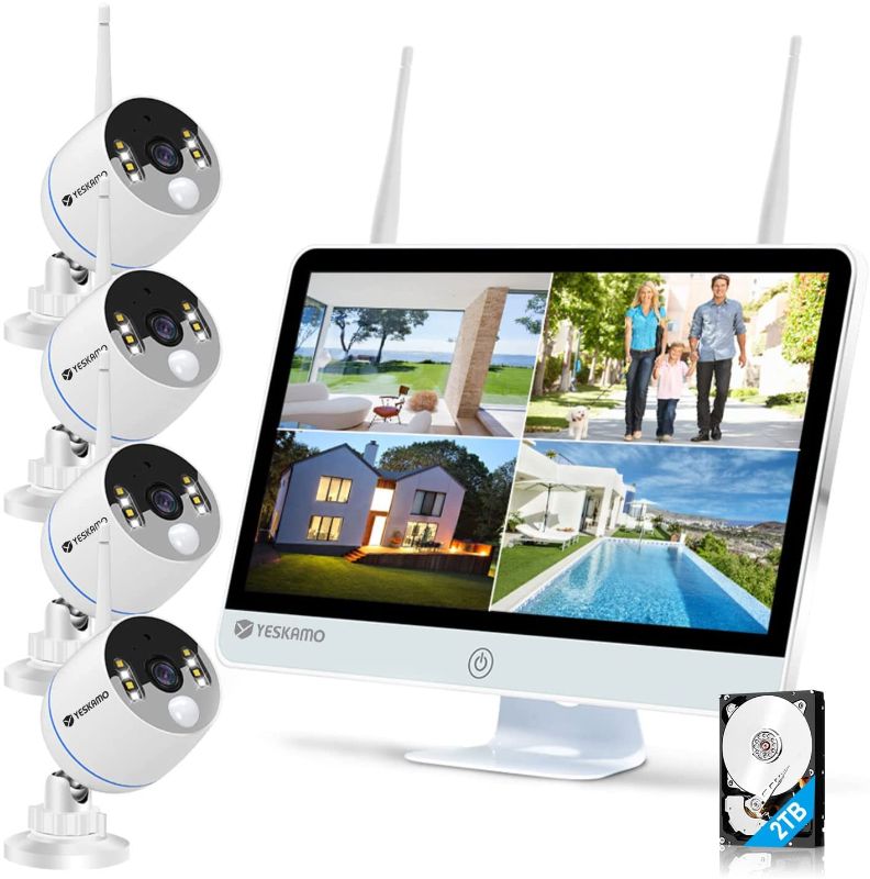 Photo 1 of YESKAMO Long Range Wireless Outdoor Home Security Camera System with 16inch 1080p IPS Monitor 2TB Hard Drive [Floodlight & Audio] 3MP Spotlight IP Cameras 8CH WiFi Surveillance System 2 Way Audio
