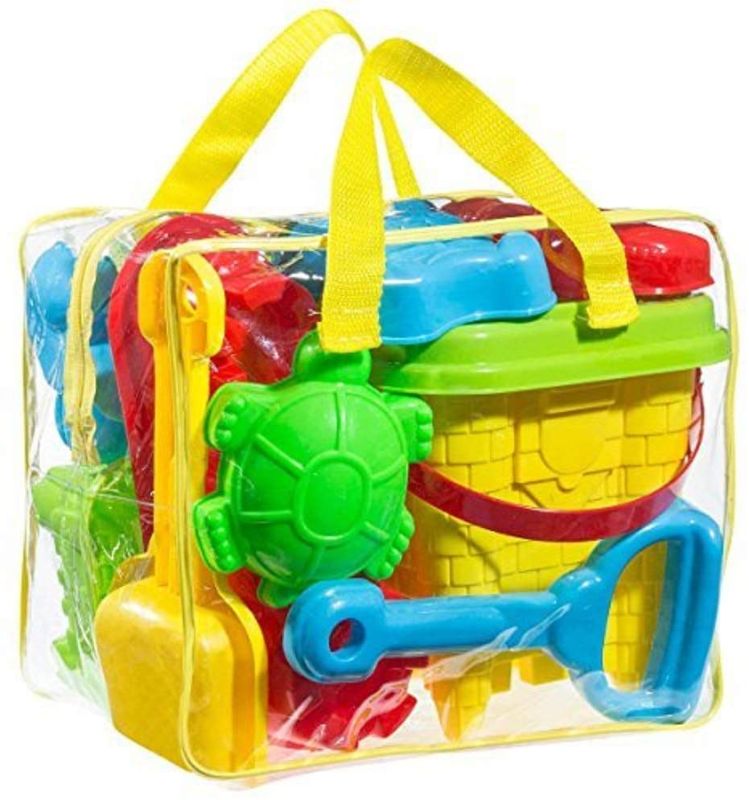 Photo 1 of FoxPrint Beach Sand Toy Set Models & Molds, Bucket, Shovels, Rakes, Mesh Bag with Pull Strings Zippered Bag Colors May Vary
