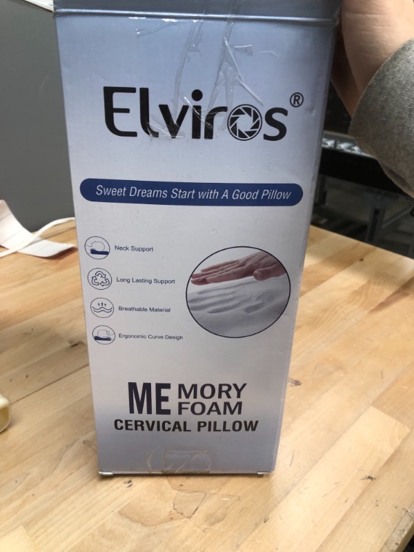 Photo 2 of Elviros Cervical Memory Foam Pillow, Contour Pillows for Neck and Shoulder Pain, Ergonomic Orthopedic Sleeping Neck Contoured Support Pillow for Side Sleepers, Back and Stomach Sleepers (White)
