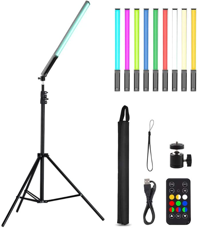 Photo 1 of RGB Handheld LED Video Light, Wand Stick Photography Light 9 Colors with 68" to 78.7" Tripod & Remote Control, Adjustable 3200K-5600K
