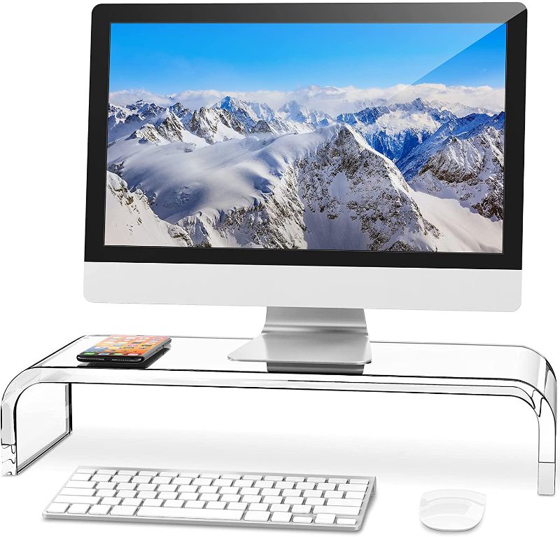 Photo 1 of AboveTEK Premium Acrylic Monitor Stand, Custom Size Monitor Riser/Computer Stand for Home Office Business w/Sturdy Platform, PC Desk Stand for Keyboard Storage & Multi-Media Laptop Printer TV Screen
